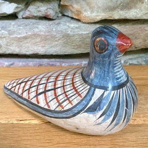VTG Tonala Bird Mexico Folk Art Pidgeon Hand Painted Boho Pottery Ceramic